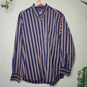 Vintage Old GAP Striped Button Down Shirt 90s Made in Hong Kong Large Preppy